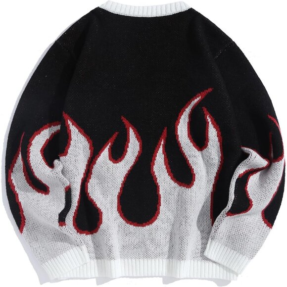 ✨Men White Flame Long Sleeve Knitted Sweater Jacket Vintage Cardigan Sweater - Picture 2 of 6